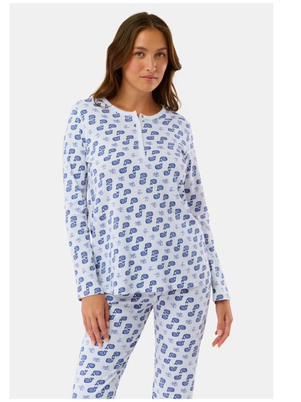 Roller Rabbit Moby Pajamas Whale Print Top Henley Snap Size Large